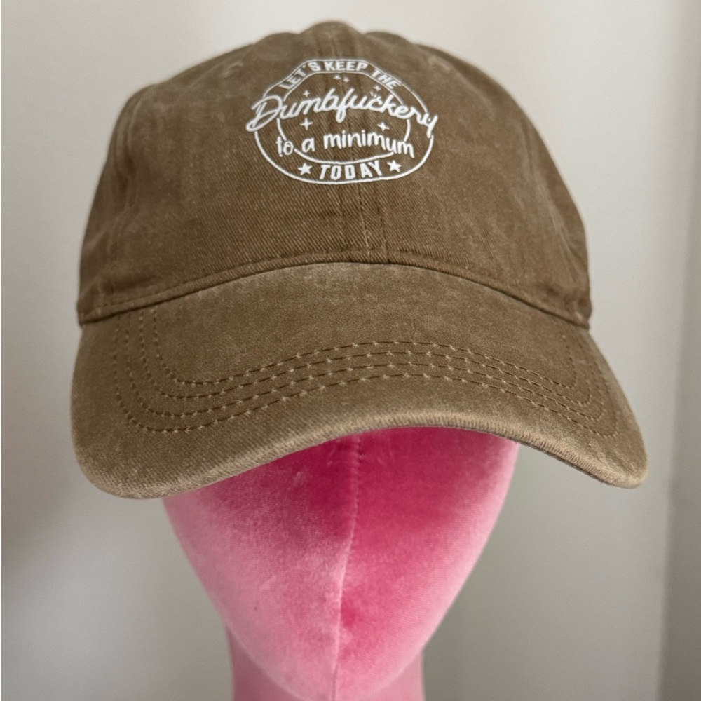“Let’s Keep the DumbF To a Minimum Today” Funny Camel Coffee Brown Casual Cap - Picture 1 of 3